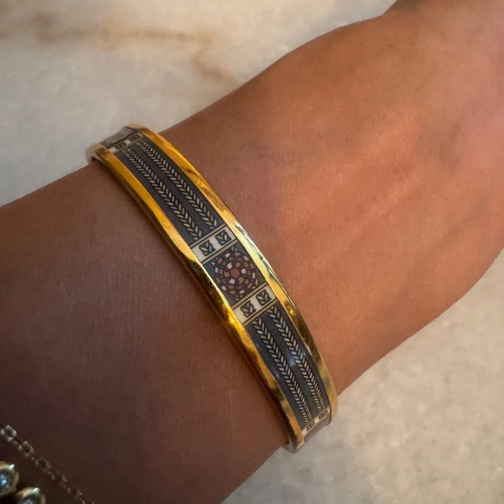 Hermes Gold Enamel Accent Bangle with Multicolor Detail